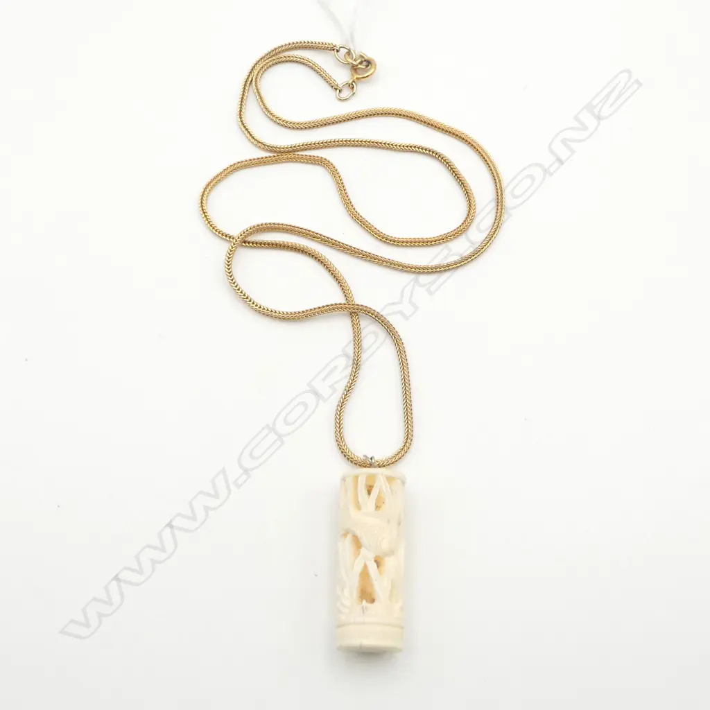 IVORY FISH CARVED PENDANT ON R/GOLD CHAIN Image 1++