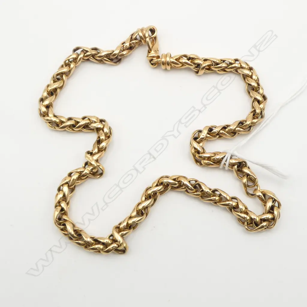 9ct GOLD FOX TAIL INTERGRATED LINK NECK CHAIN. L.410mm. 19gms Image 1++