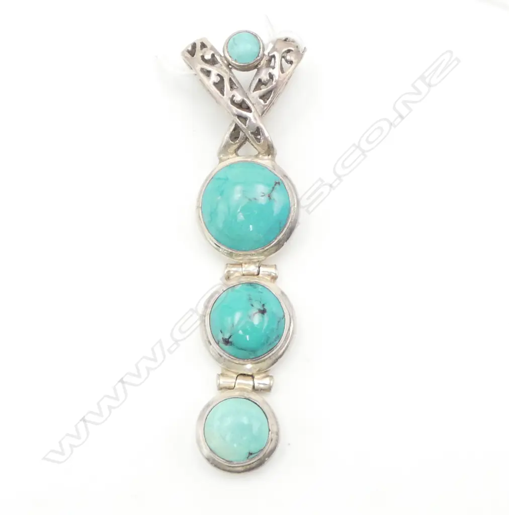 TURQUOISE & SILVER TRIPLE DROP PENDANT L.65mm Image 1++