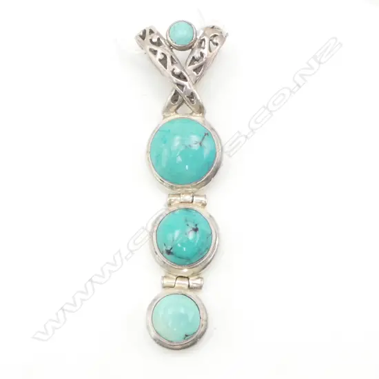 TURQUOISE & SILVER TRIPLE DROP PENDANT L.65mm
