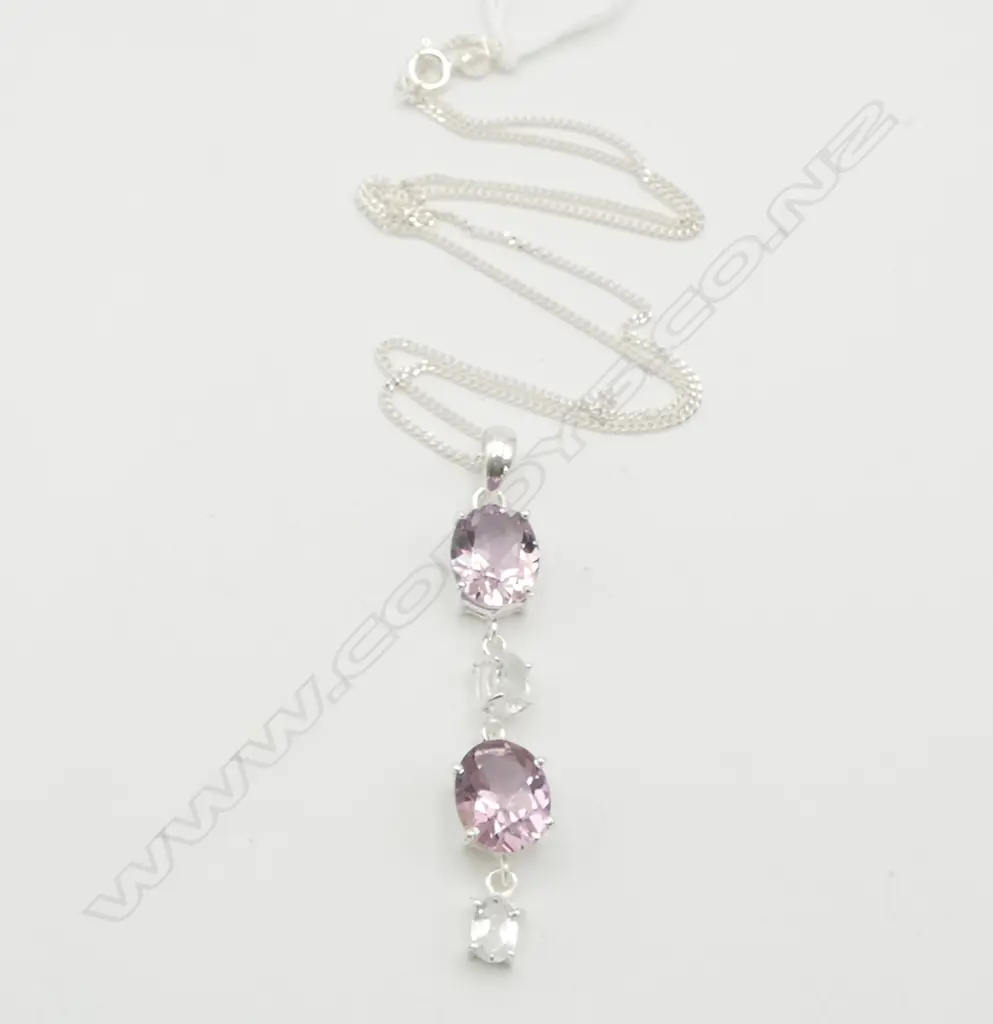 SILVER AMETRINE & WHT TOPAZ PENDANT on SILVER CHAIN Image 1++