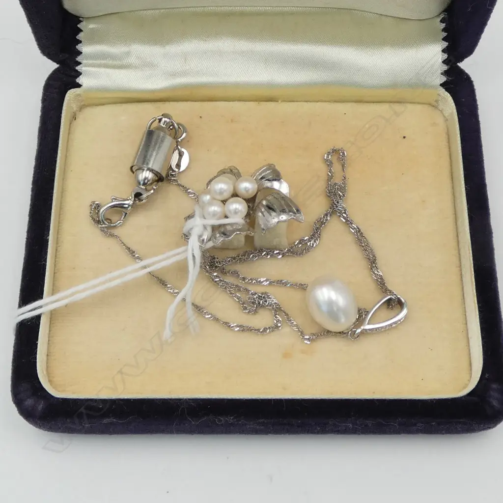 SAKATA SILVER & CULTURED PEARL BROOCH  WITH SILVER PEARL PENDANT Image 1++