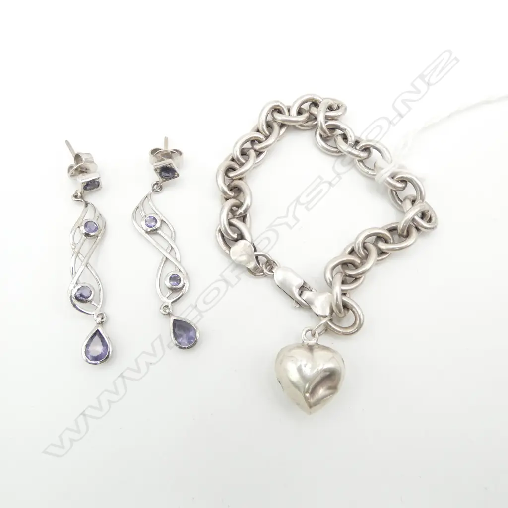 S/SILVER CHAIN BRACLET & PR S/SILVER BLUE STONE DROP EARINGS 18GMS Image 1++