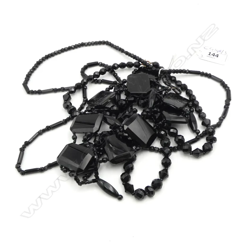 3 BLACK GLASS / JET NECKLACES Image 1++