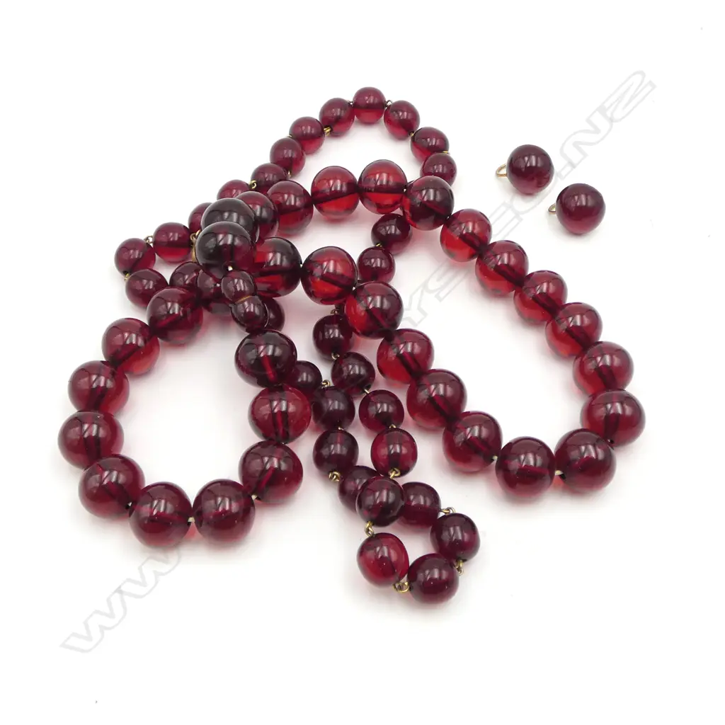 2 FAUX AMBER dark red BEAD NECKLACES + PR EARRINGS Image 1++