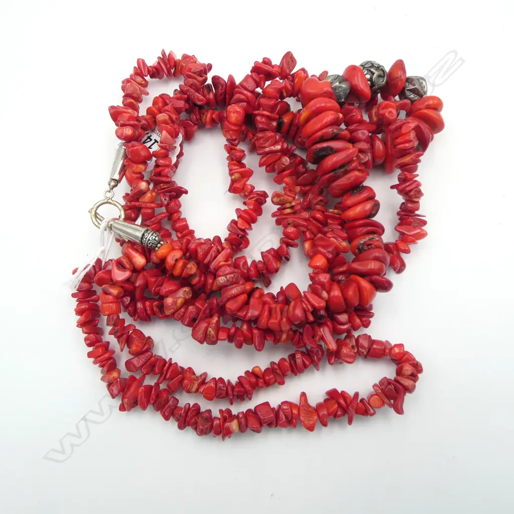 2 RED CORAL NECKLACES Image 1++