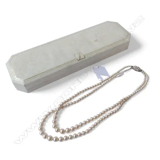 DOUBLE STRAND PEARL NECKLACE, BOXED L.435mm