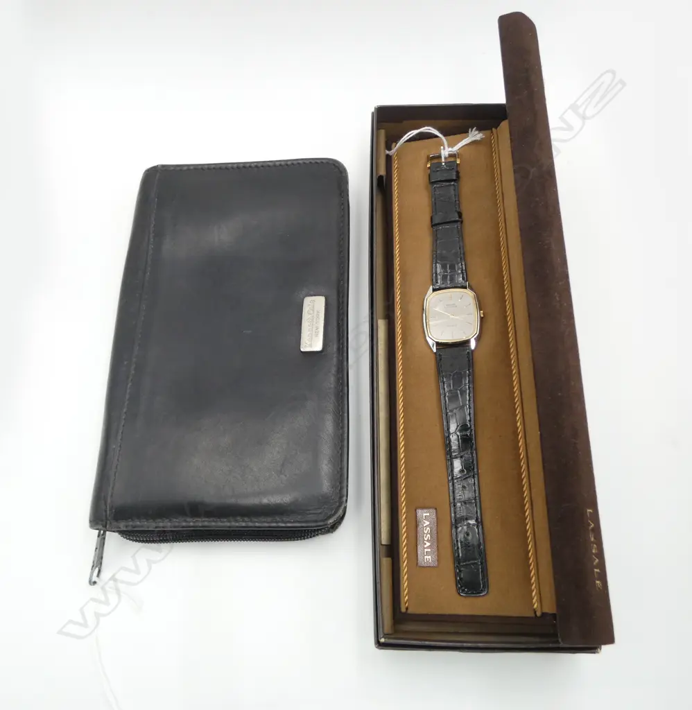 1985 SEIKO LASSALE WRISTWATCH, IN ORIGINAL BOX & KENNETH COLE LEATHER WALLET Image 1++
