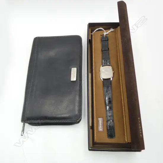 1985 SEIKO LASSALE WRISTWATCH, IN ORIGINAL BOX & KENNETH COLE LEATHER WALLET