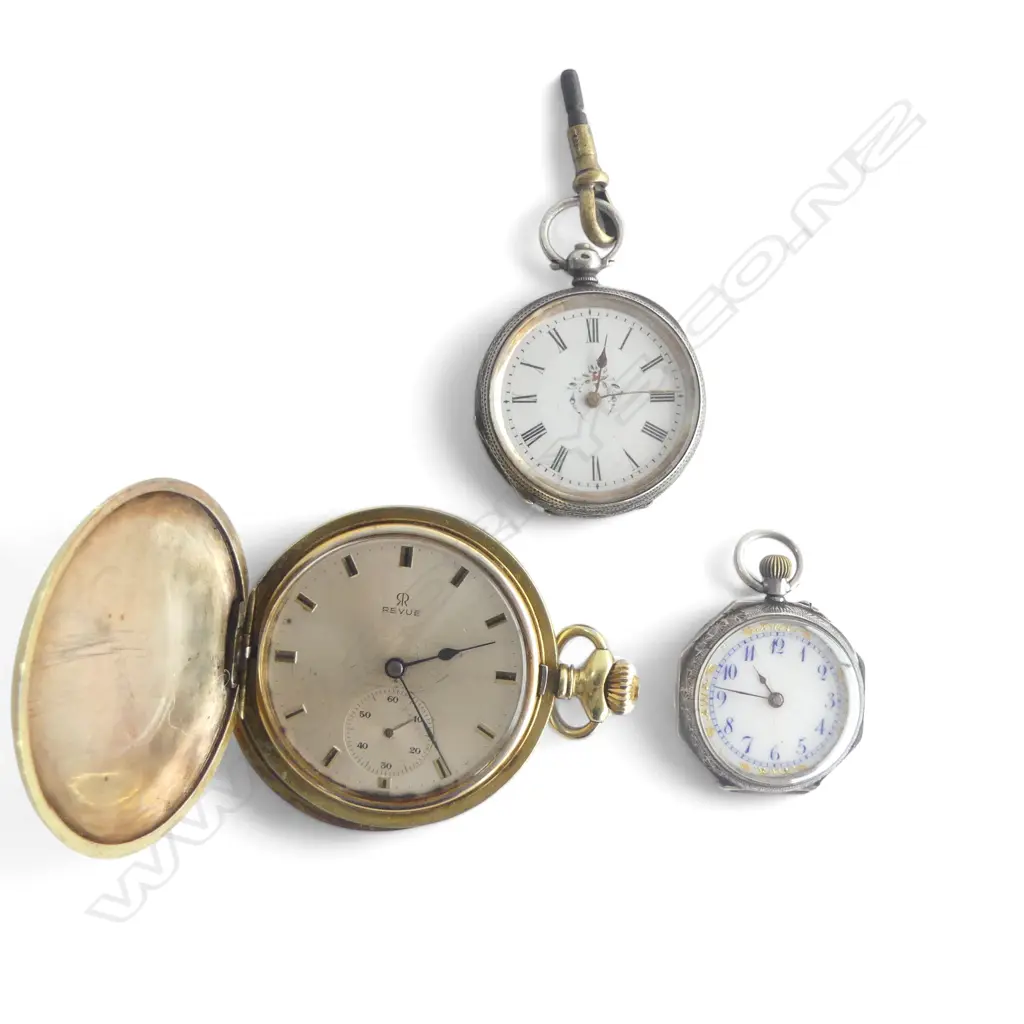 SWISS SILVER POCKET WATCH, STG SILVER POCKET WATCH & REVUE POCKET WATCH Image 1++