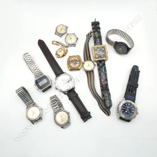 9 asst. OLD WATCHES: 1940'S + MODERN FASHION WATCHES ETC