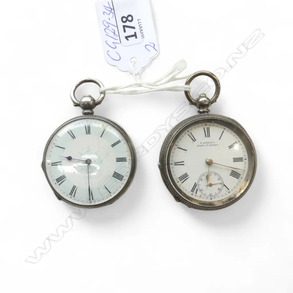 2 19thC SILVER OPEN FACE POCKET WATCHES mid size Image 1++
