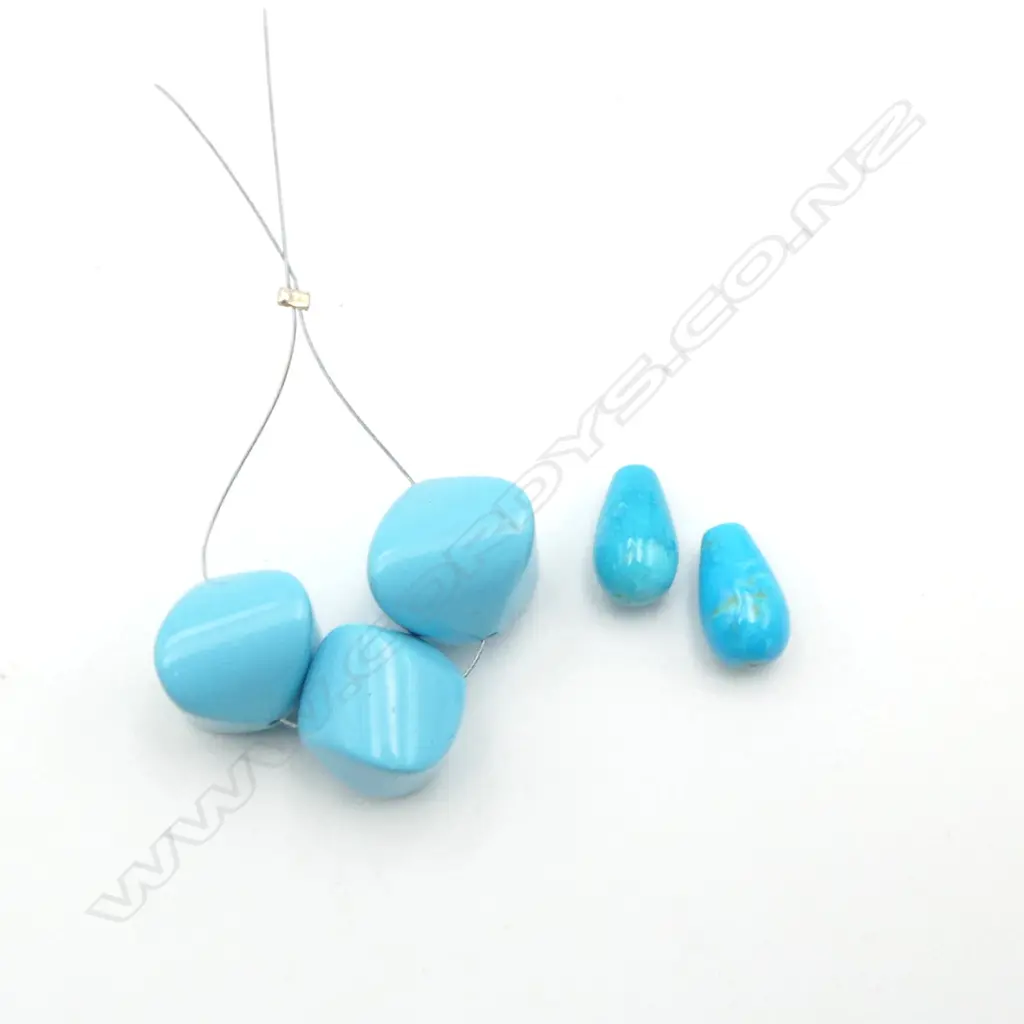TURQUOISE BEADS; 3 FANCY CUT & 2 PEAR DROP Image 1++