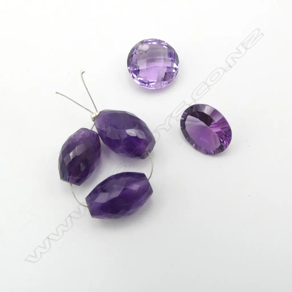 5 ASST. FACET CUT AMETHYSTS, 4 BEADS & UNSET OVAL CUT Image 1++