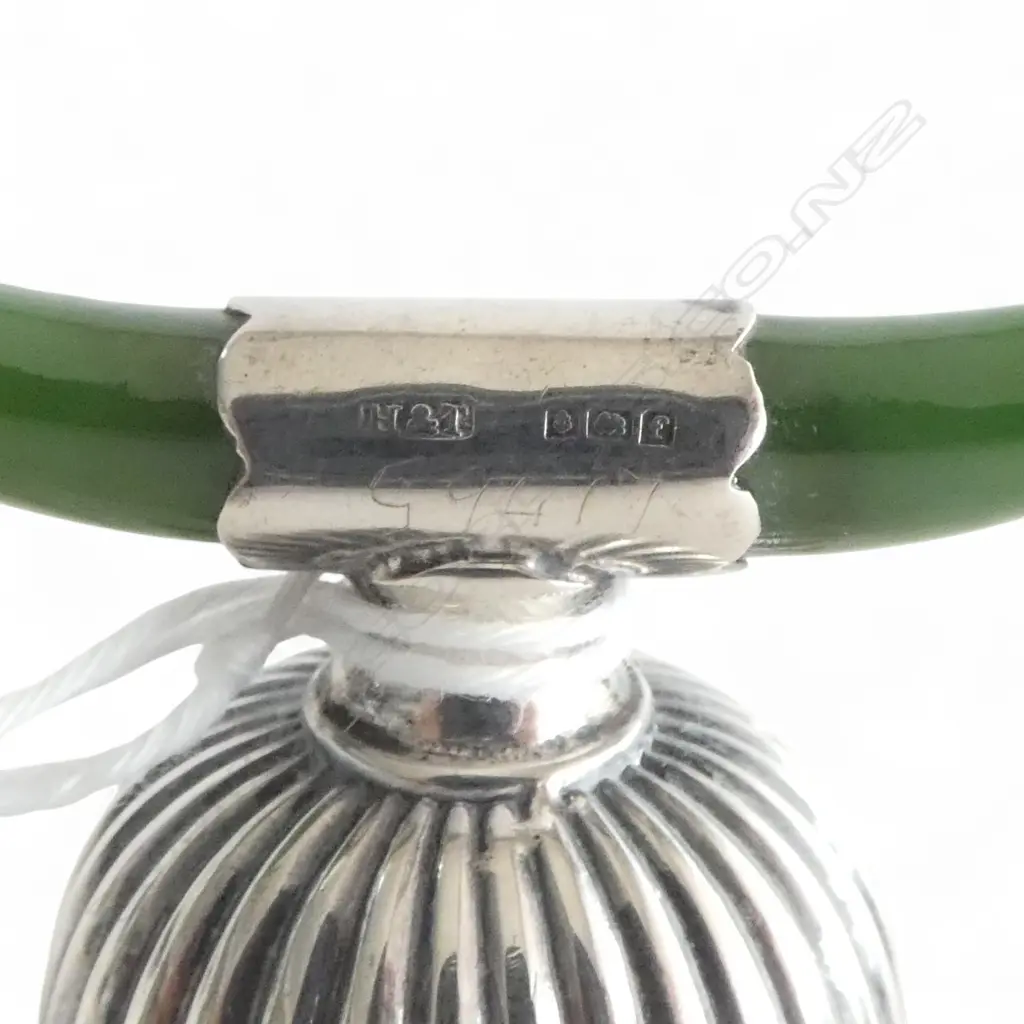 PR BIRMINGHAM 1905 SILVER & POUNAMU KNIFE RESTS horn like nephrite extensions W.64mm Image 1++