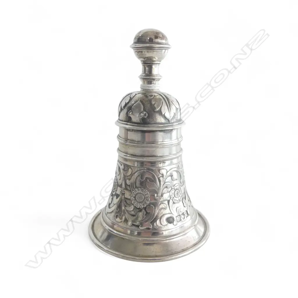 Edwardian cast silver decorative table bell London 1905. H.110mm.  250gms Image 1++