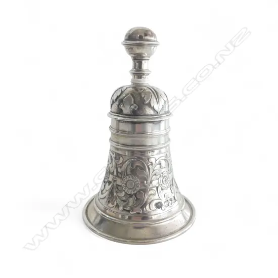 Edwardian cast silver decorative table bell London 1905. H.110mm.  250gms