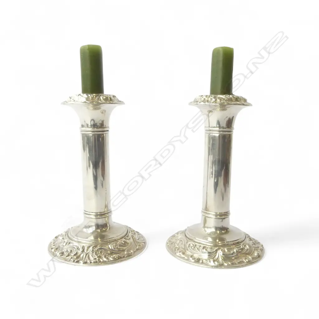PR STG SILVER CANDLESTICKS, BIRMINGHAM 1905, H.150mm weighted base Image 1++
