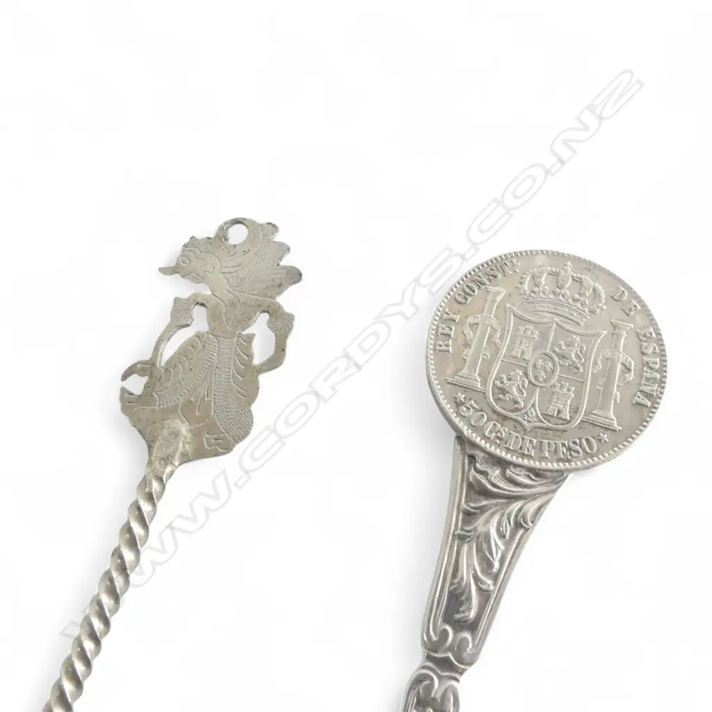 2 SILVER SPOONS: STG W COIN + INDONESIAN 850, 37gms Image 1++