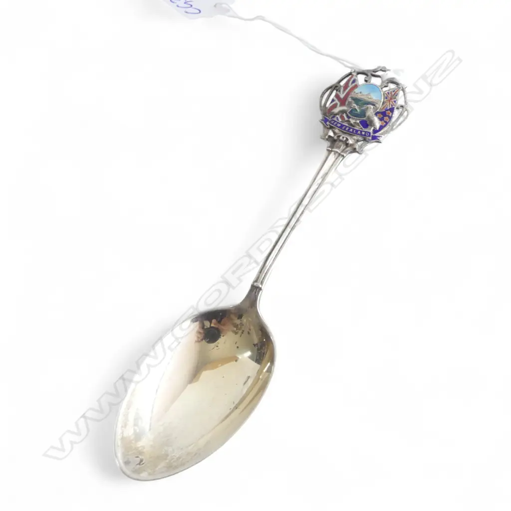 1914 BIRMINGHAM SILVER SOUVENIER SPOON with enamelled NZ KIWI BIRD COAT OF ARMS 22gms Image 1++