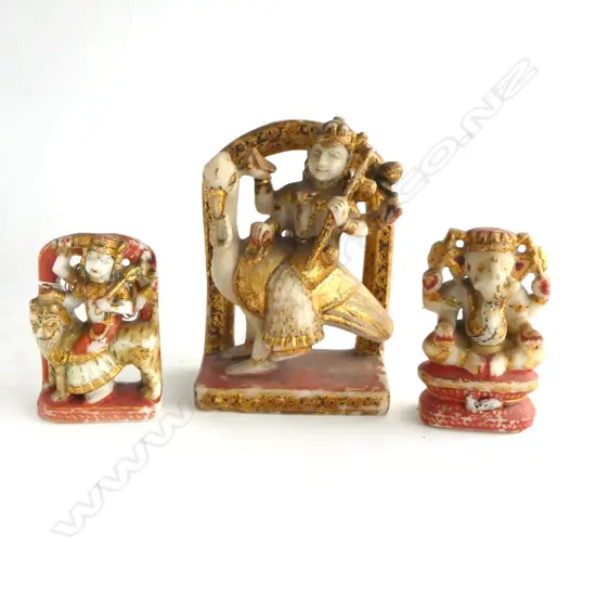 3 INDIAN CARVED STONE FIGURES H.165mm