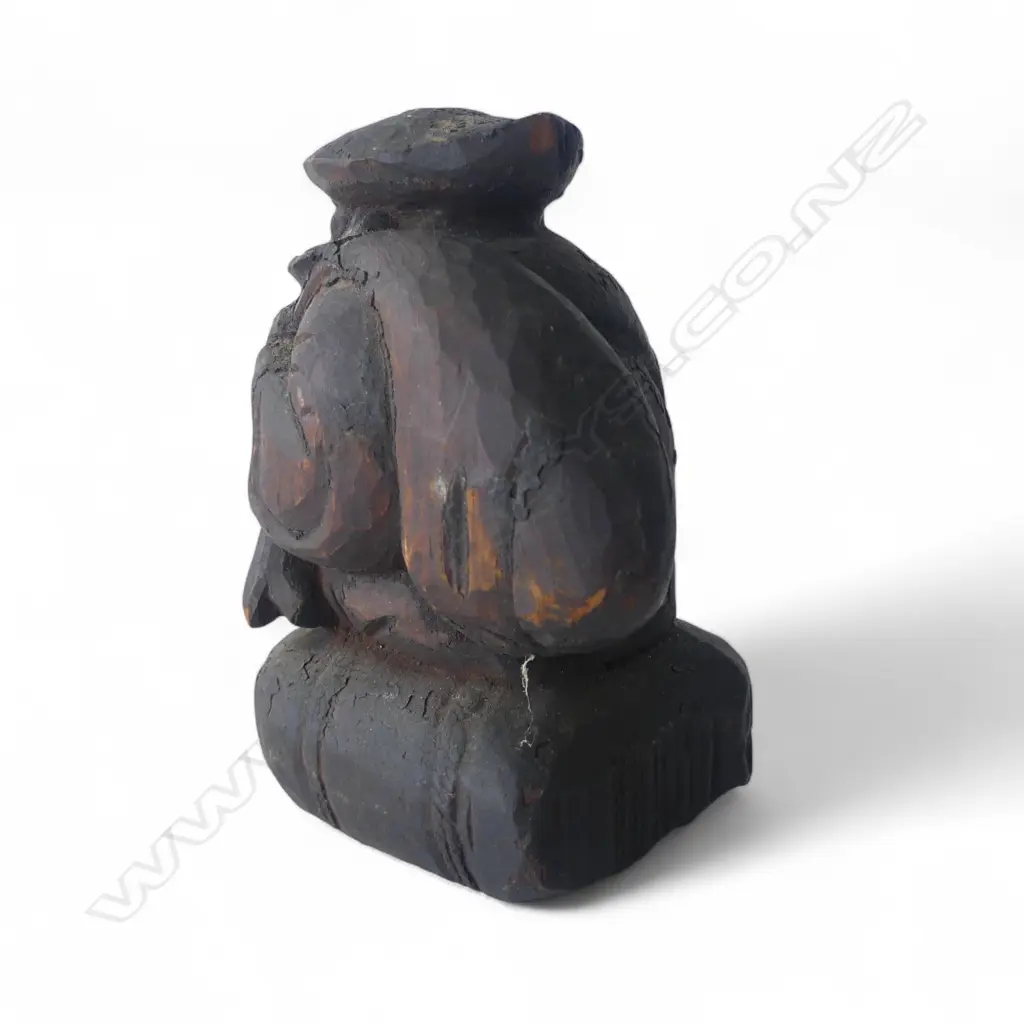 OLD JAPANESE CARVED DAIKOKUTEN SCULPTURE. Carved by house builder placed on a pole for good luck & fortune H.100mm Image 1++