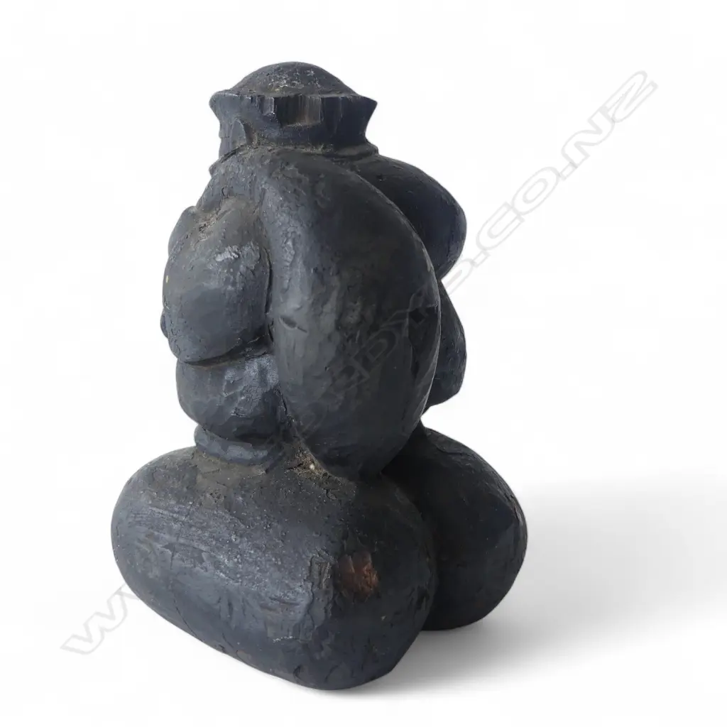 OLD JAPANESE CARVED small DAIKOKUTEN SCULPTURE. Carved by house builder placed on a pole for good luck & fortune H.100mm Image 1++