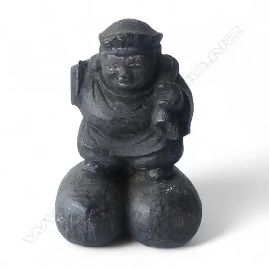 OLD JAPANESE CARVED small DAIKOKUTEN SCULPTURE. Carved by house builder placed on a pole for good luck & fortune H.100mm
