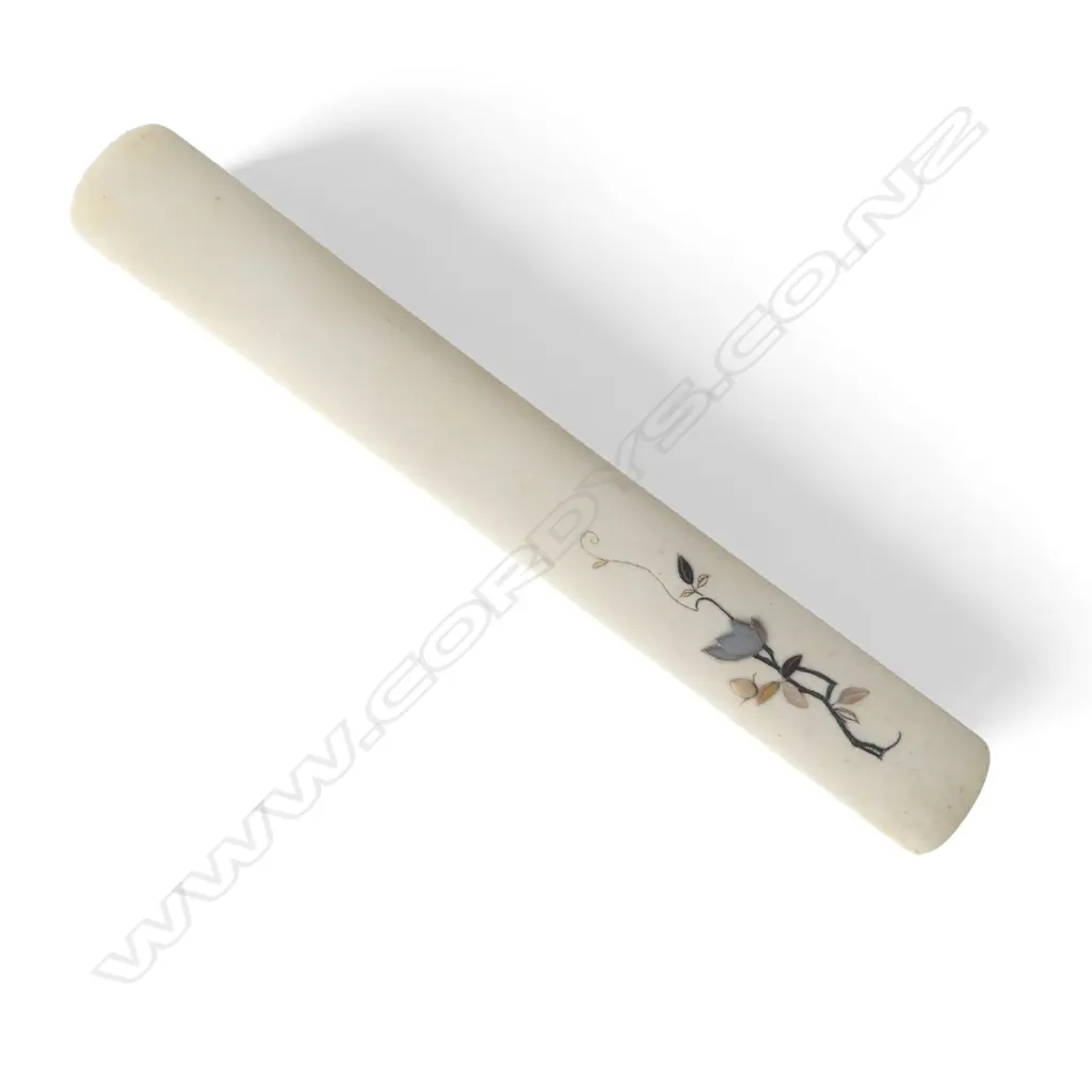 JAPANESE MEIJI PERIOD BONE & SHIBAYAMA BOOK MARKER L.215mm inlay missing to bug  Image 1++