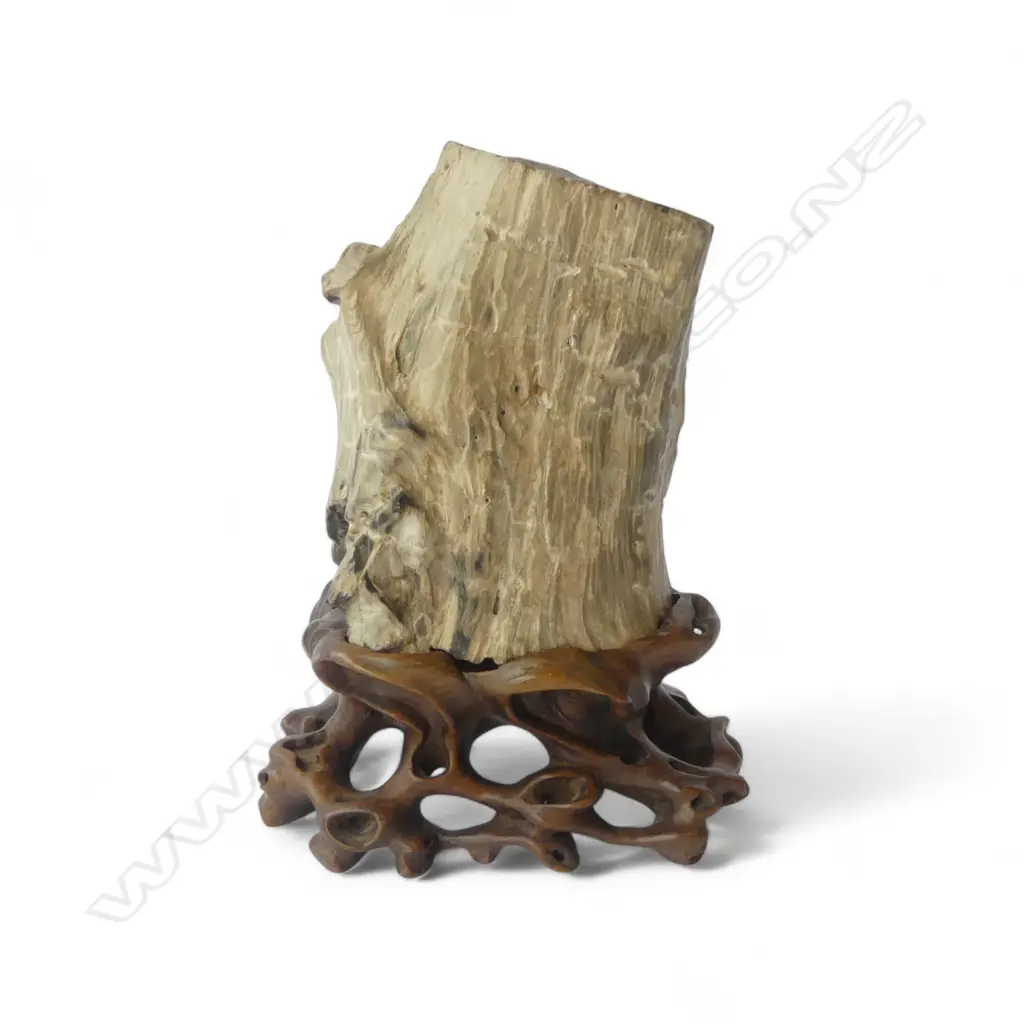 OLD CHINESE 'PETRIFIED WOOD' SCHOLARS ROCK H.175mm on carved stand Image 1++