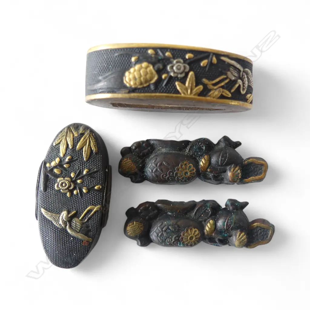 SET OF TANTO SWORD TSUKA FITTINGS; MATCHING FUSHI & KASHIRA + PR MENUKI 30-35mm Image 1++