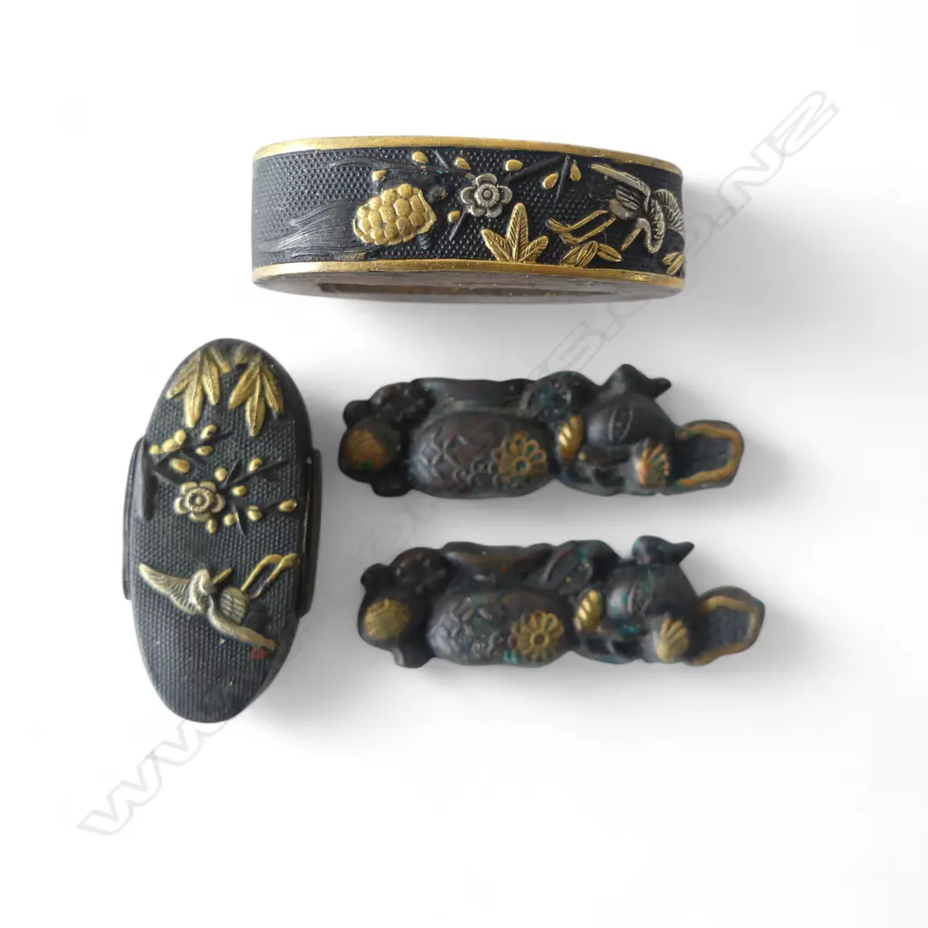 SET OF TANTO SWORD TSUKA FITTINGS; MATCHING FUSHI & KASHIRA + PR MENUKI 30-35mm Image 1++