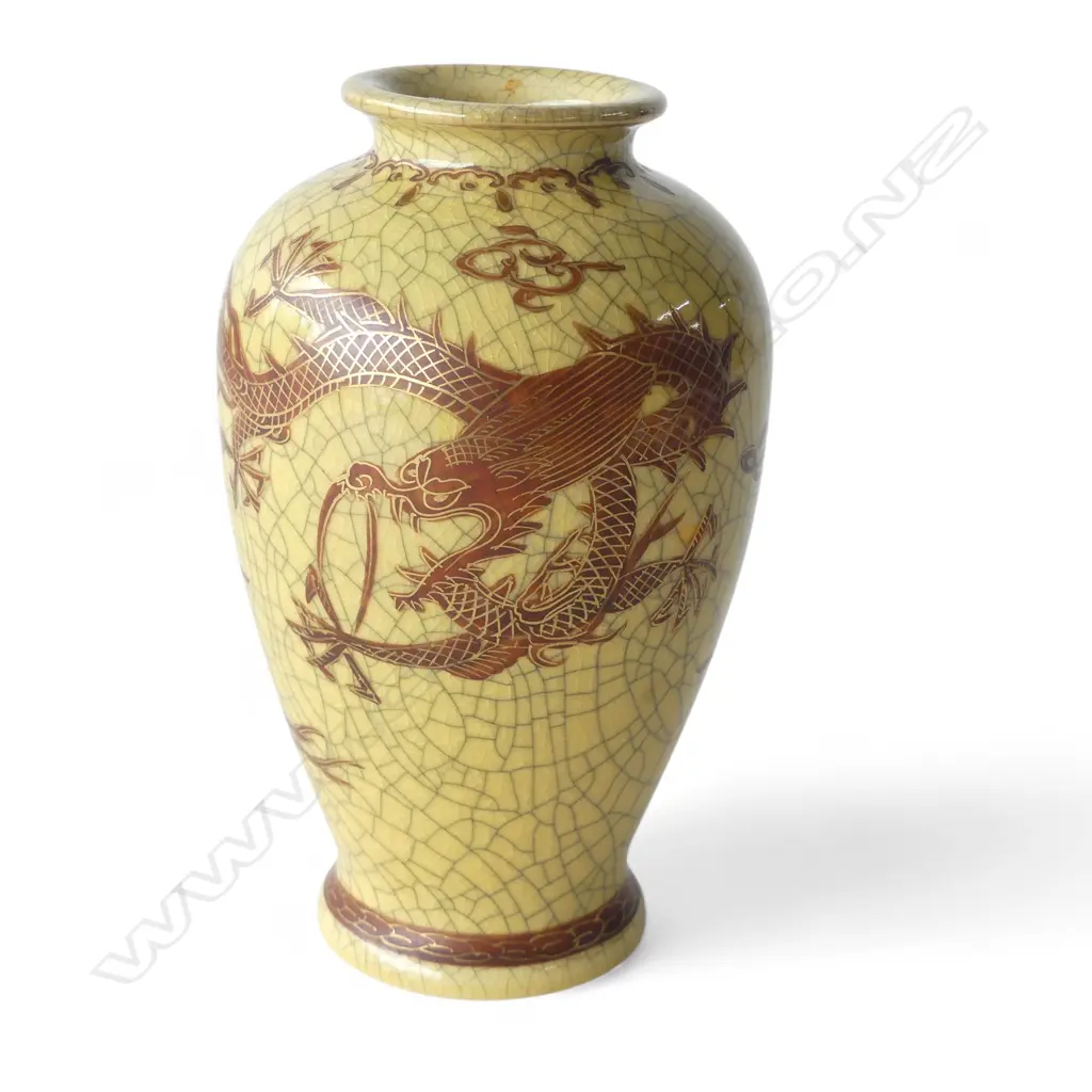 CHINESE YELLOW CRACKLE GLAZE DRAGON VASE H180MM Image 1++