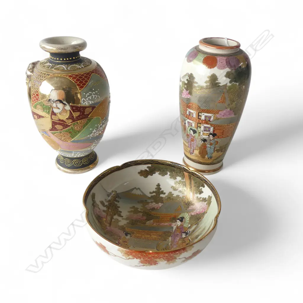 3 PCES JAPANESE SATSUMA WARE Image 1++