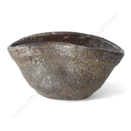 OLD JAPANESE SHIGARAKI POTTERY WOODFIRED ALTERED PORING BOWL. L.195mm part textured finish