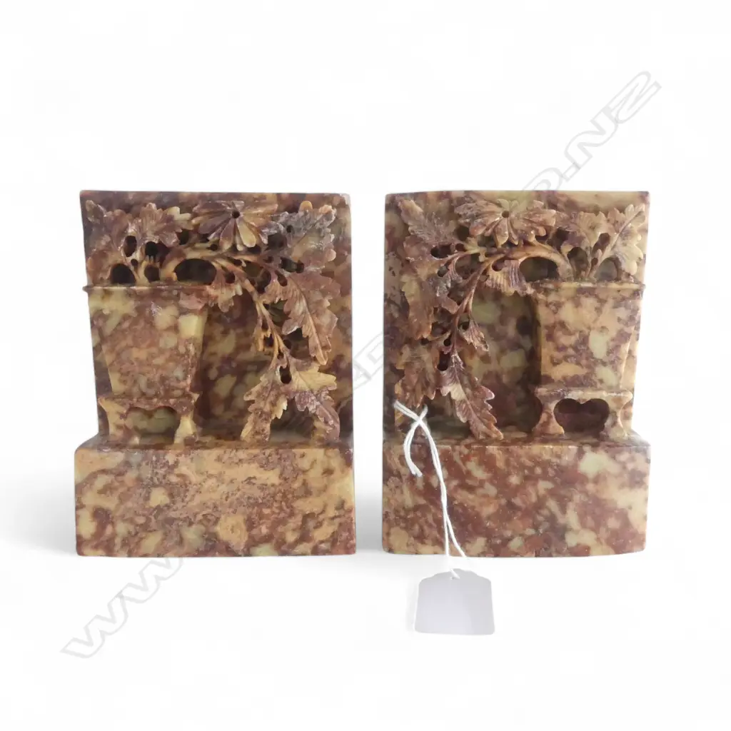 PR VINTAGE CHINESE SOAPSTONE BOOKENDS FRITS H130MM Image 1++