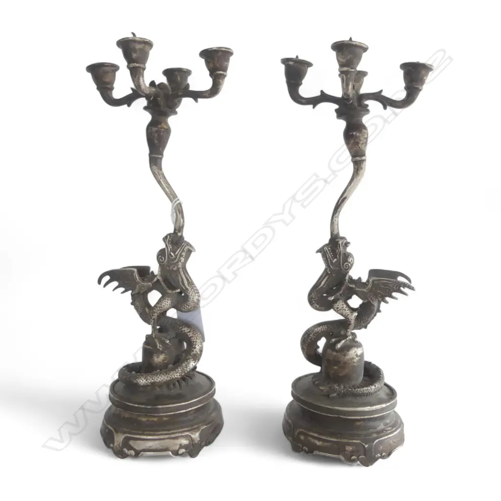 PR ORIENTAL METAL DRAGON CANDLESTICKS H.270mm Image 1++