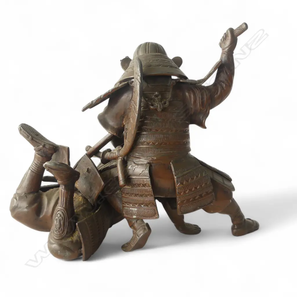 JAPANESE MEIJI BRONZED SPELTER SAMURAI WARRIORS BATTLING blade missing H.205mm Image 1++
