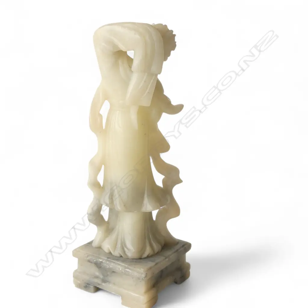 OLD CHINESE SOAPSTONE FIGURE LADY HOLDING RABBIT H200MM Image 1++
