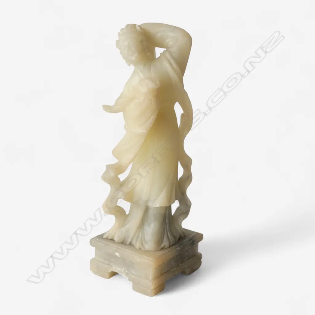 OLD CHINESE SOAPSTONE FIGURE LADY HOLDING RABBIT H200MM Image 1++