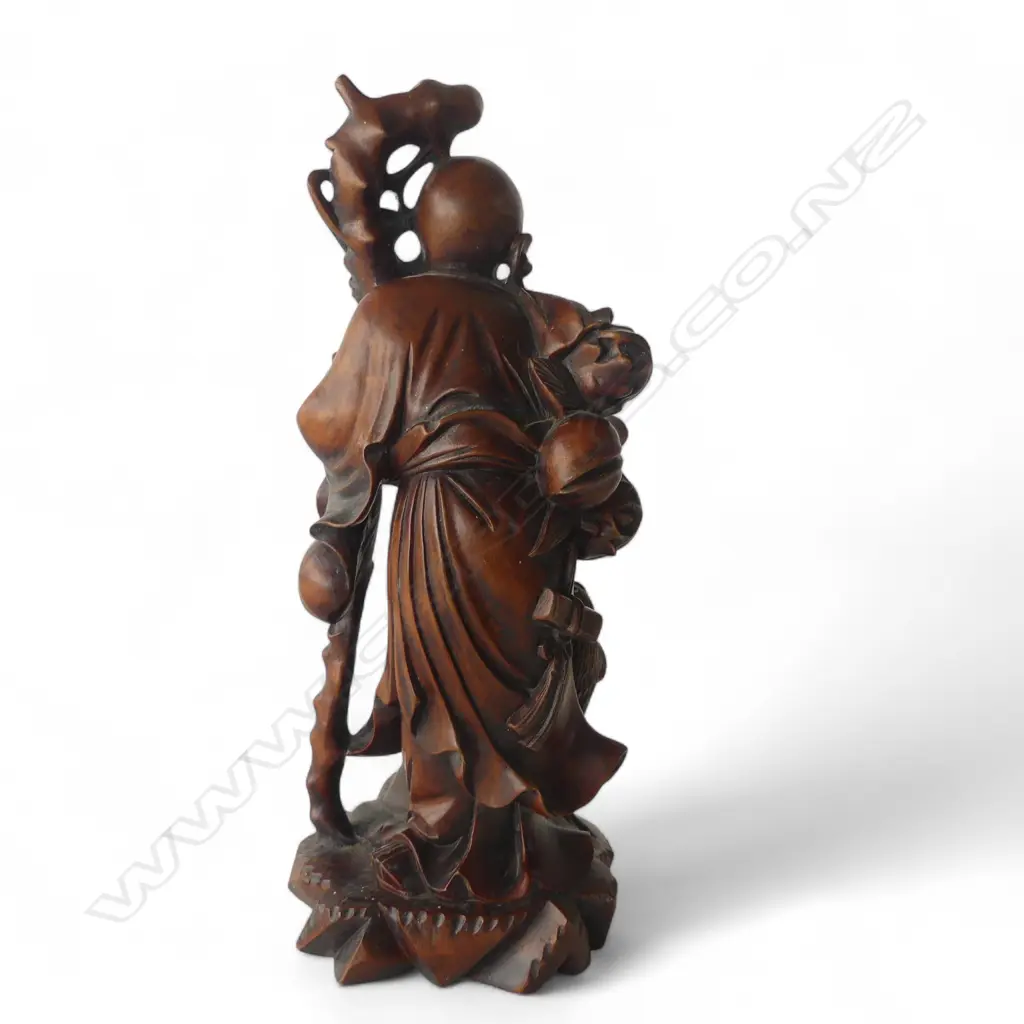 ANTIQUE CHINESE CARVED WOOD FIGURE TRAVELLER WITH CRANE H260MM Image 1++