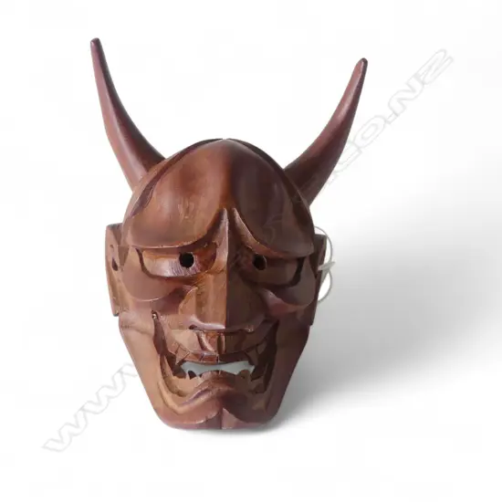 CARVED WOODEN 'HANNYA' DEMON MASK H.90mm IN BOX