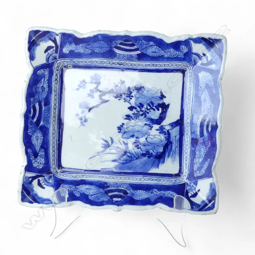 MEIJI JAPANESE Blue & White DISH flowering gnarly tree design 260 x 230mm Image 1++