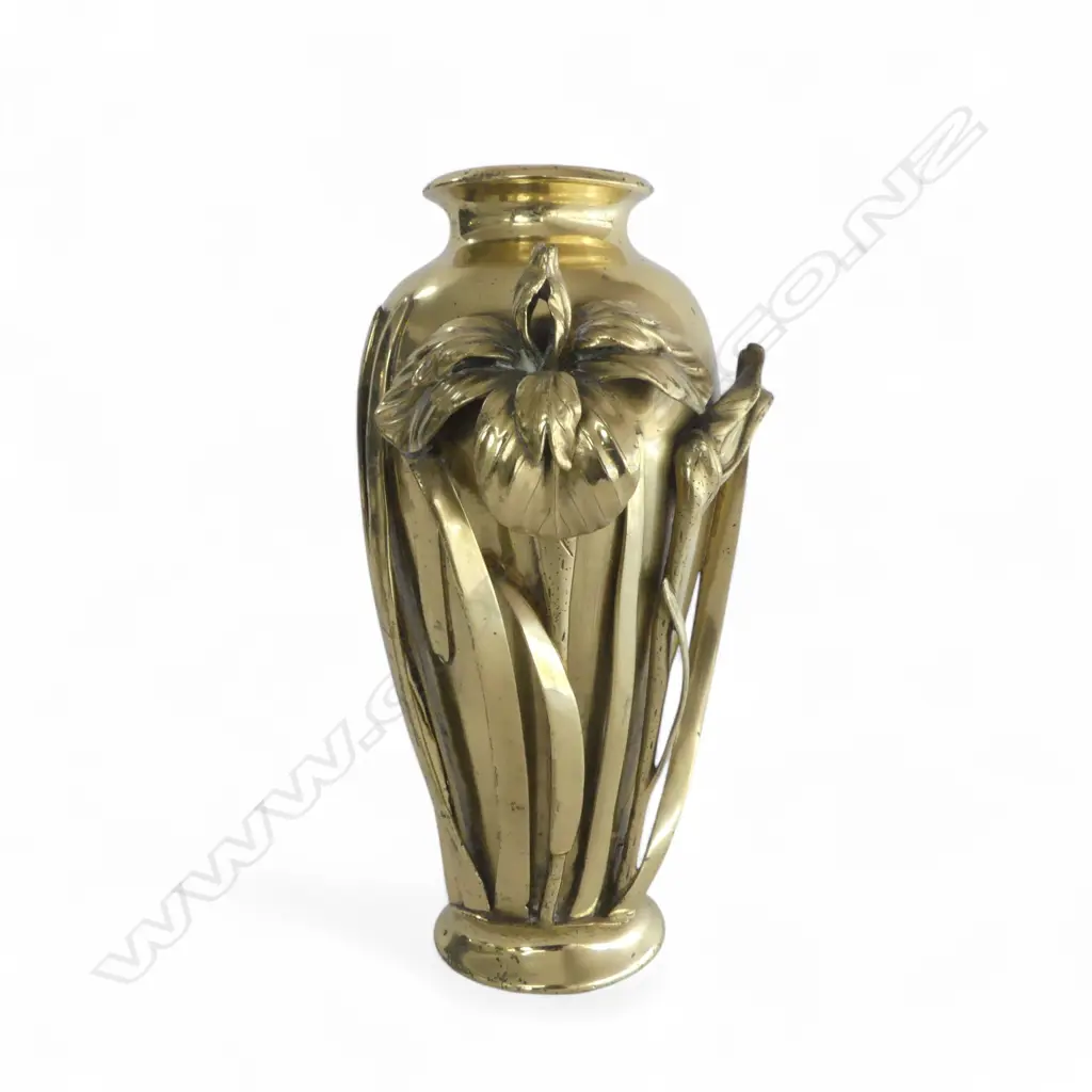 JAPANESE TALL BRONZE SIGNED IRIS VASE H320MM Image 1++