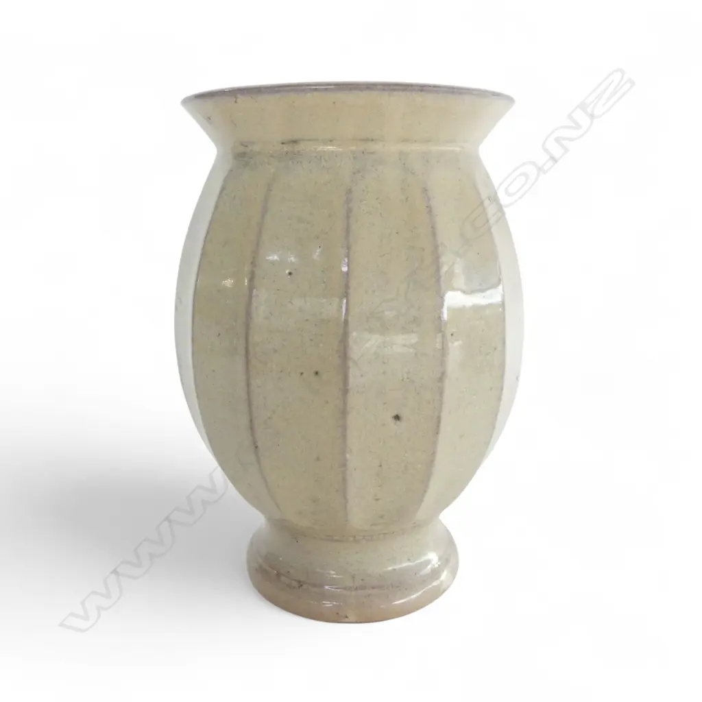 Large Oriental faceted pottery vase pale tan glaze H.255mm. 2 small flake chip. Image 1++