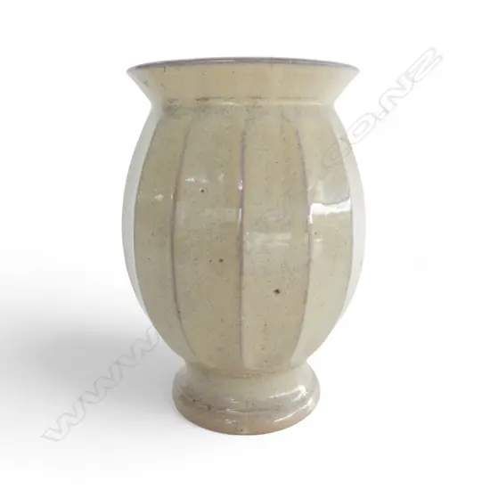 Large Oriental faceted pottery vase pale tan glaze H.255mm. 2 small flake chip.