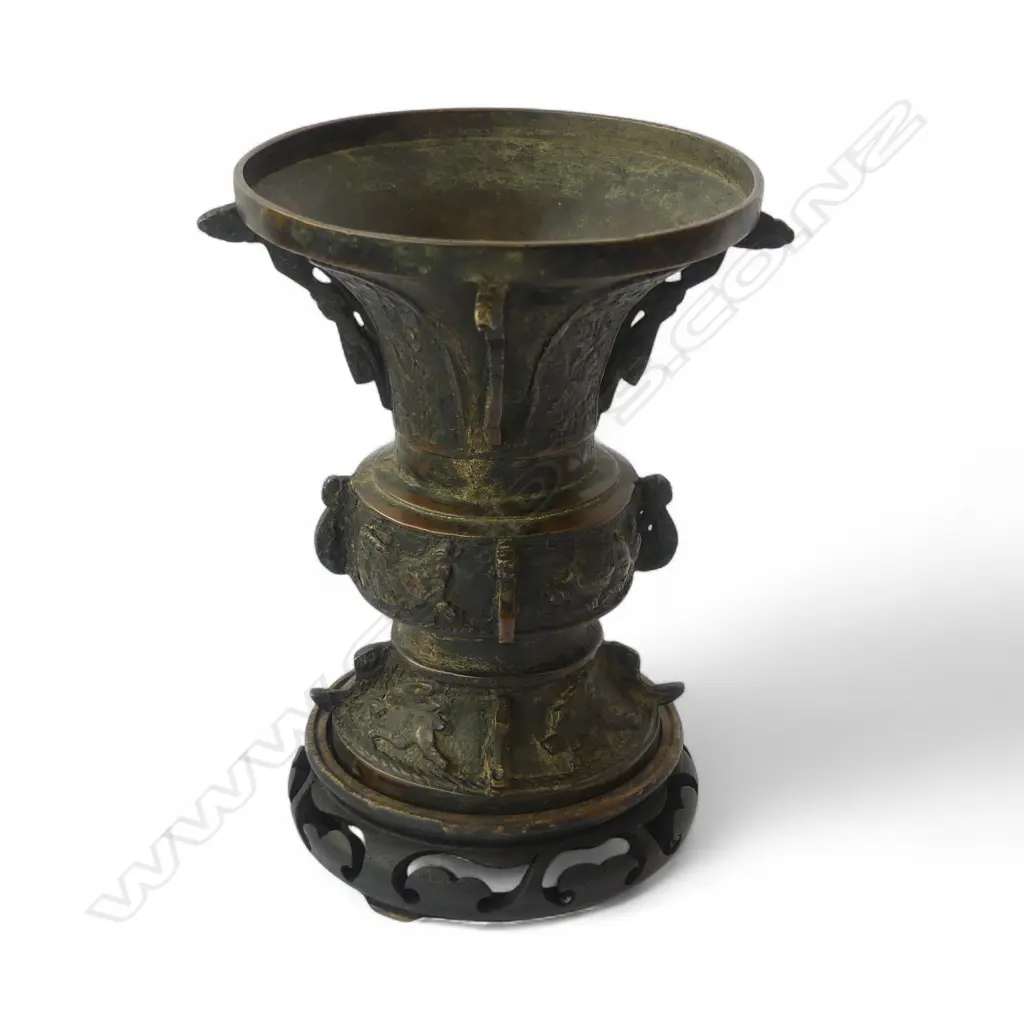 CHINESE BRONZE GU SHAPE VASE H.210mm Image 1++