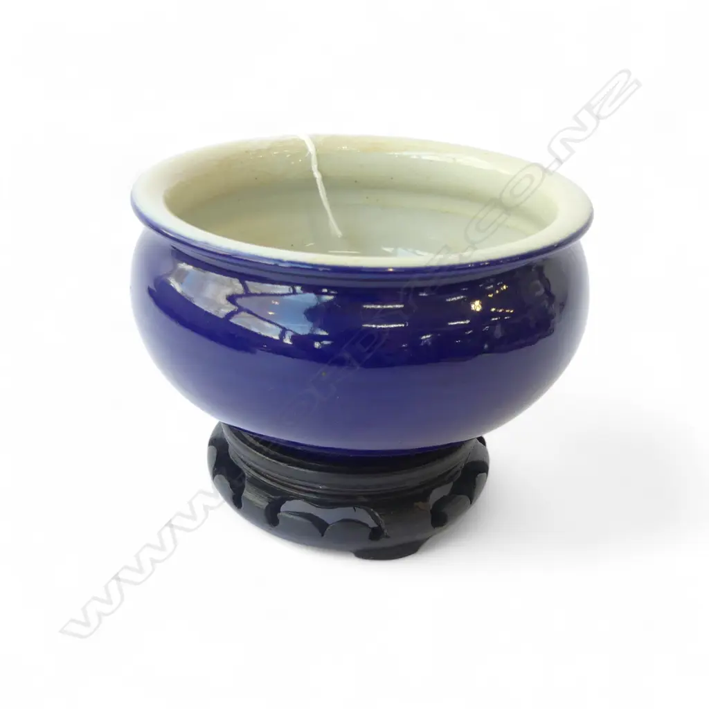 CHINESE BLUE GLAZED CENSER 125mm dia H.70mm + stand Image 1++