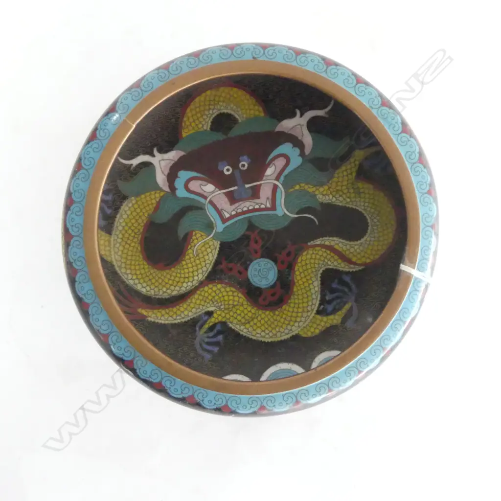 CHINESE CLOISONNE BOWL DRAGON DESIGN, w STAND, Dia.200mm Image 1++