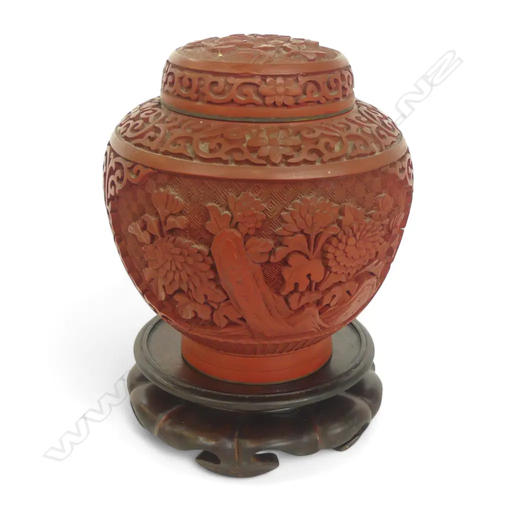 CINNABAR STYLE GINGER JAR H.140mm on stand  Image 1++
